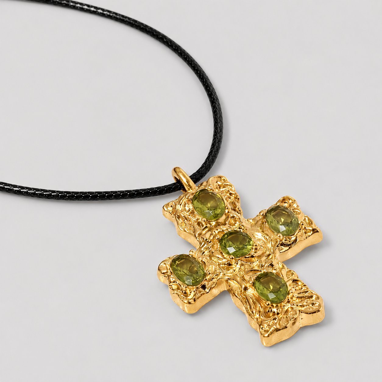 Rugged Cross Pendant Kiwi Gemstone Necklace