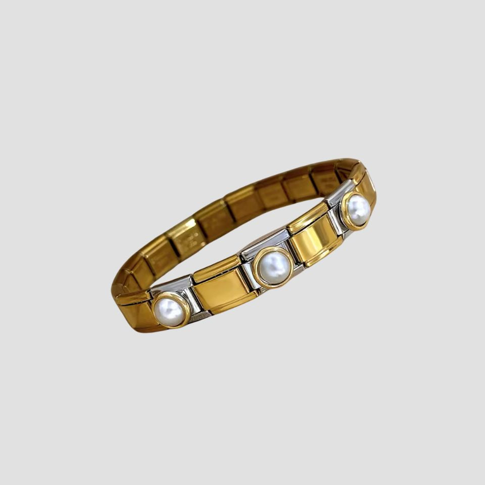 2-Tone Pearl 18k Gold Band Bracelet - GRISÉ NYC 1