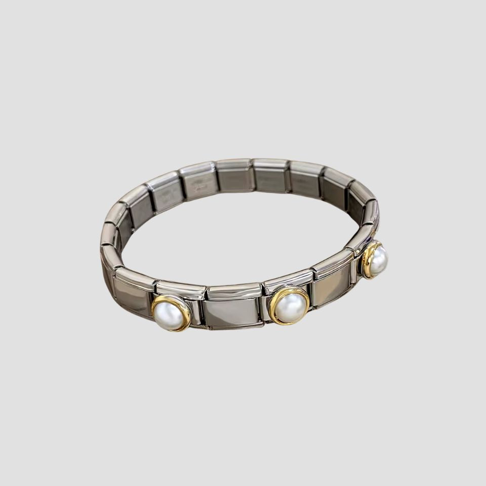 2-Tone Stainless Steel Pearl Band Bracelet - GRISÉ NYC 1