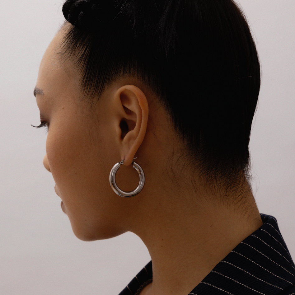 Large Stainless Steel Hoop Earrings - 30 mm - GRISÉ NYC 1