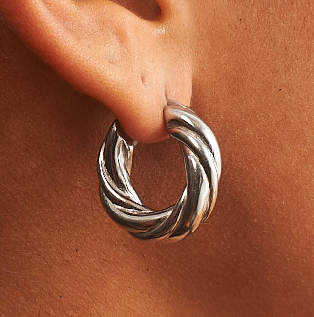 Twisted Stainless Steel Hoop Earrings - GRISÉ NYC 3