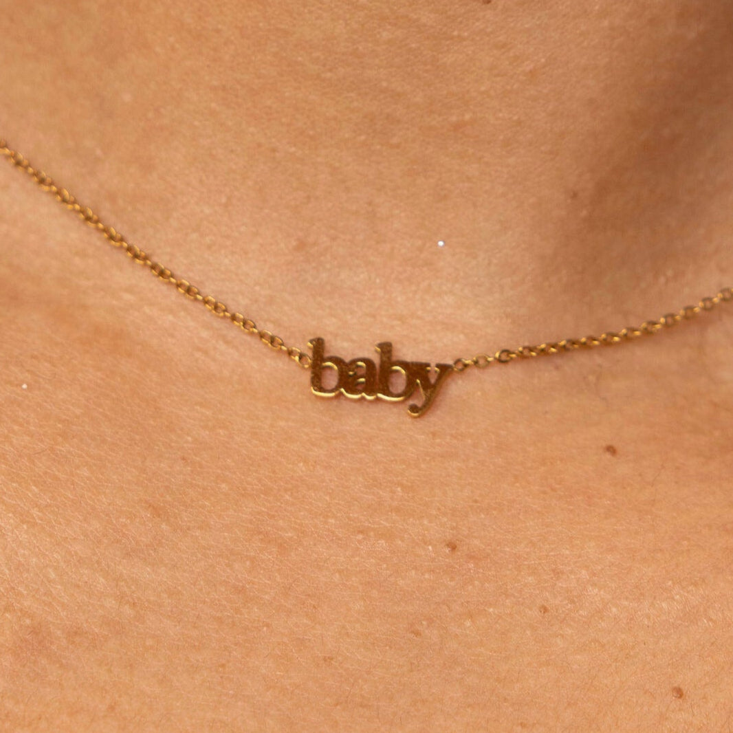 baby 18k Gold Nameplate Dainty Necklace - GRISÉ NYC 2