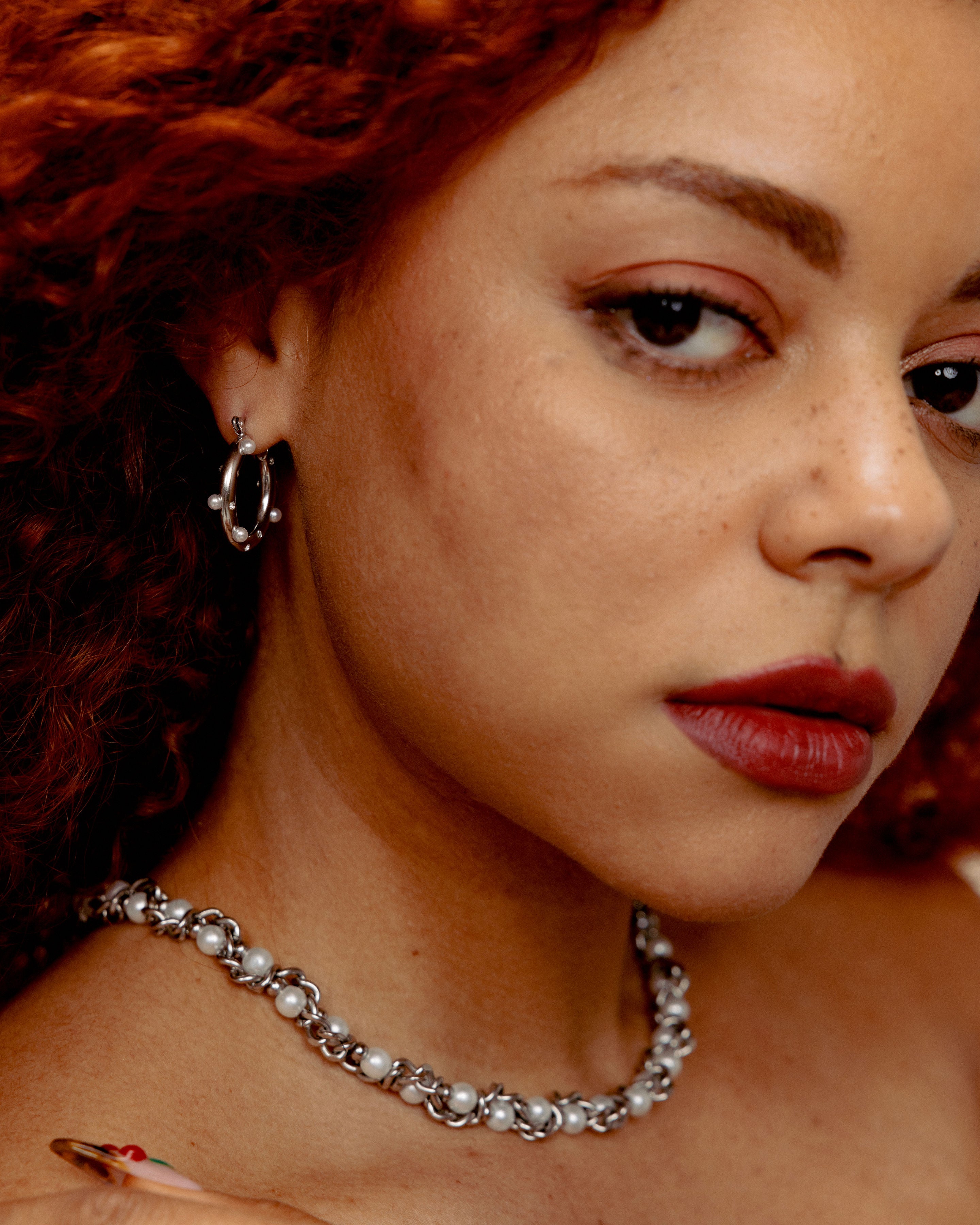 Pearl Gemstone Steel Hoop Earrings