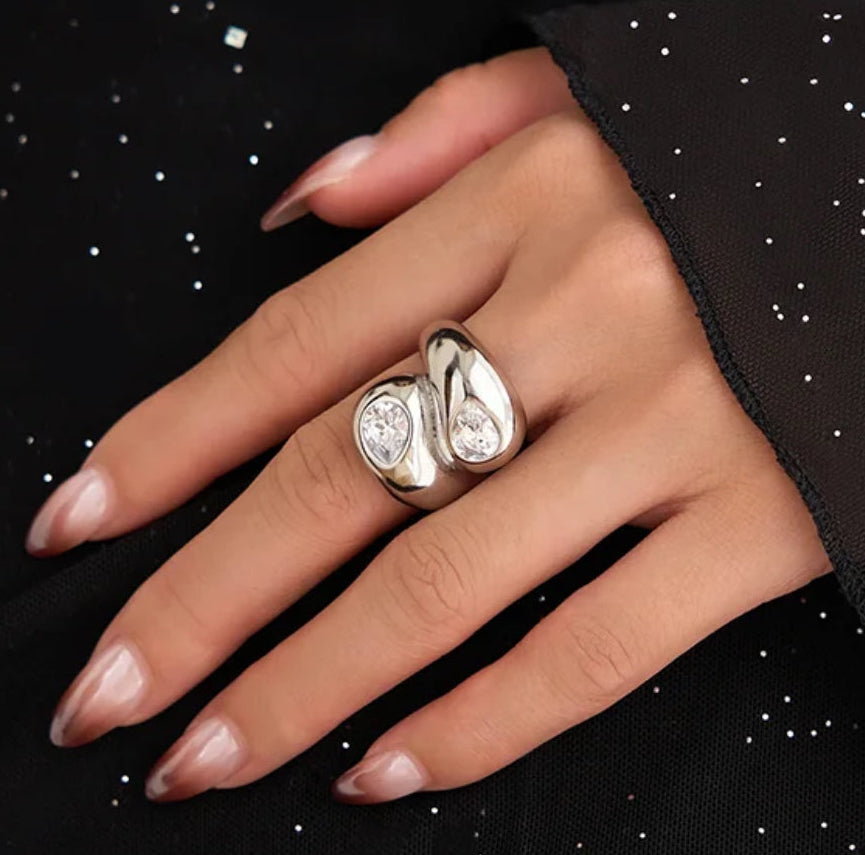 Gemstone Crossover Stainless Steel Ring - GRISÉ NYC 1