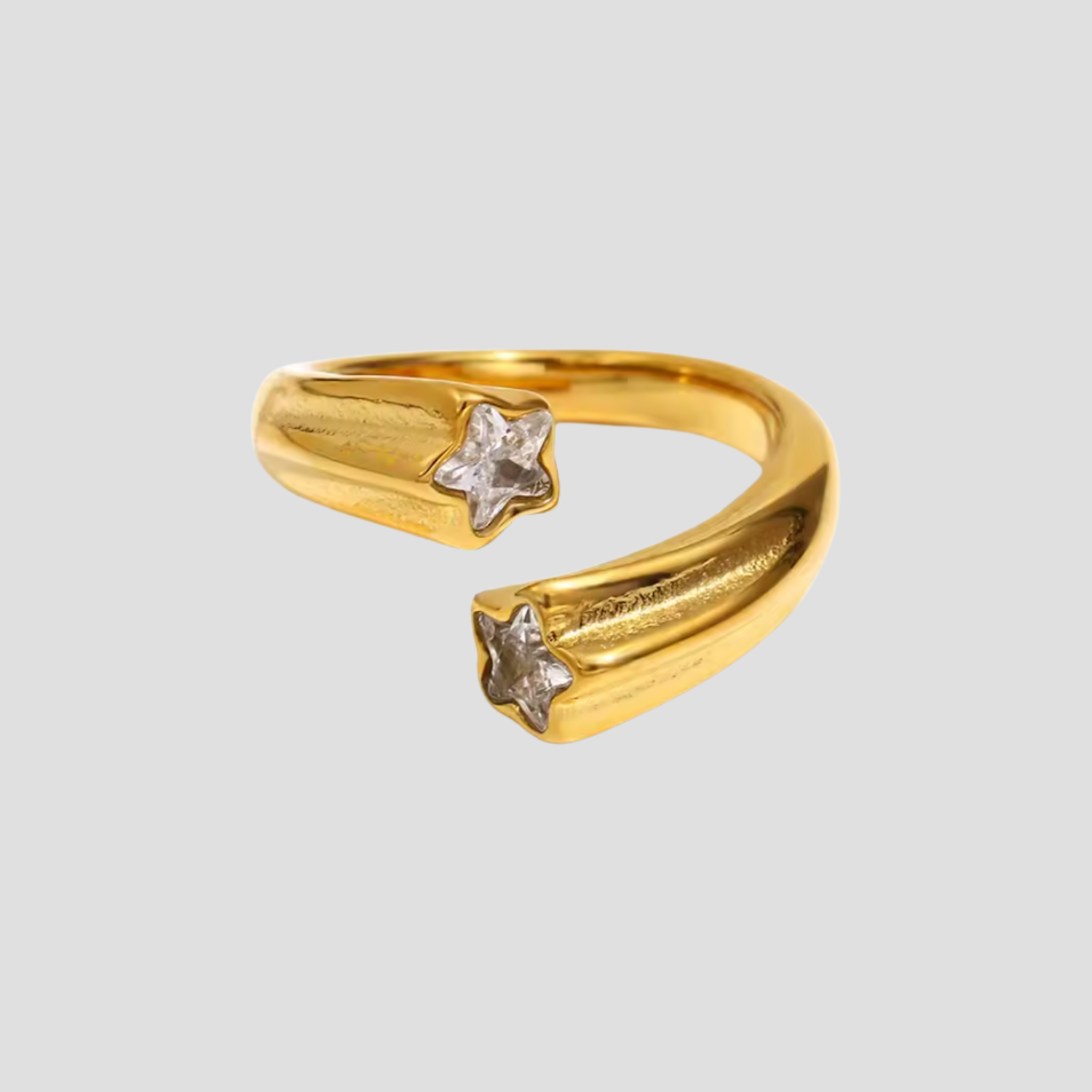 Double Star Gemstone 18k Gold Adjustable Ring