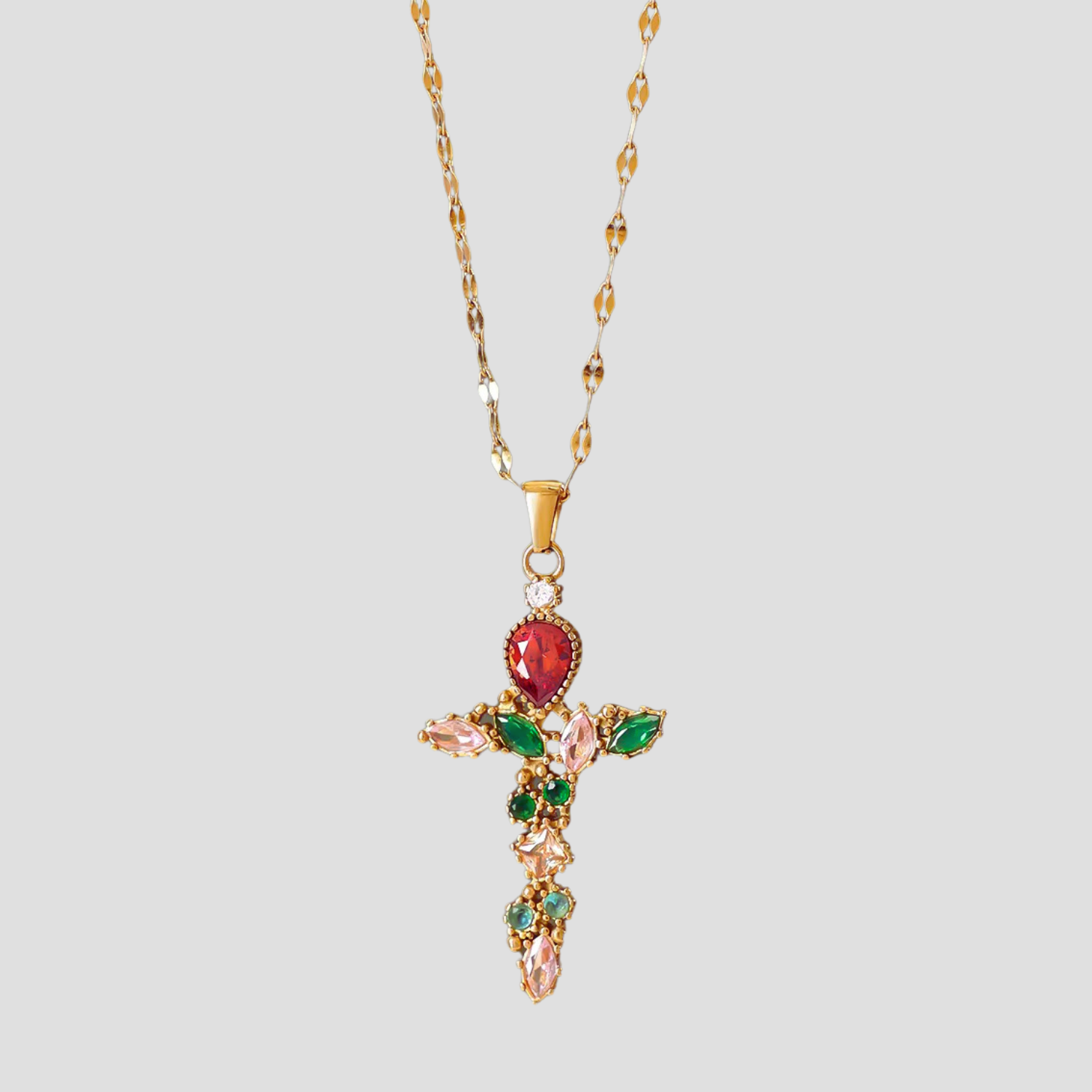 Eternal Ruby Blossom 18k Gold Cross Pendant - GRISÉ NYC 1