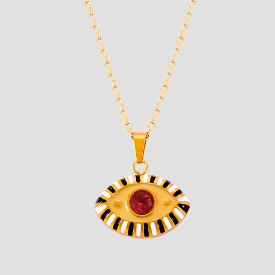 Evil Eye Ruby Gemstone Pendant Necklace - Mustard - GRISÉ NYC 1