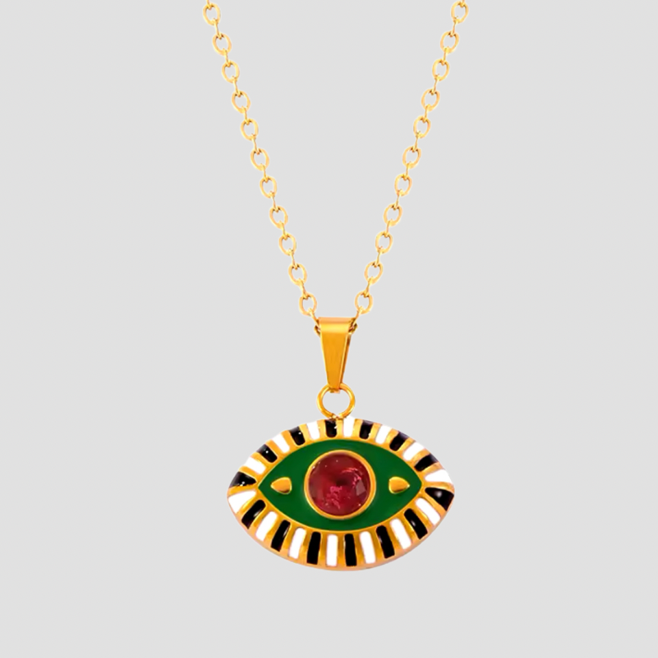 Evil Eye Ruby Gemstone Pendant Necklace - Pine Green - GRISÉ NYC 1