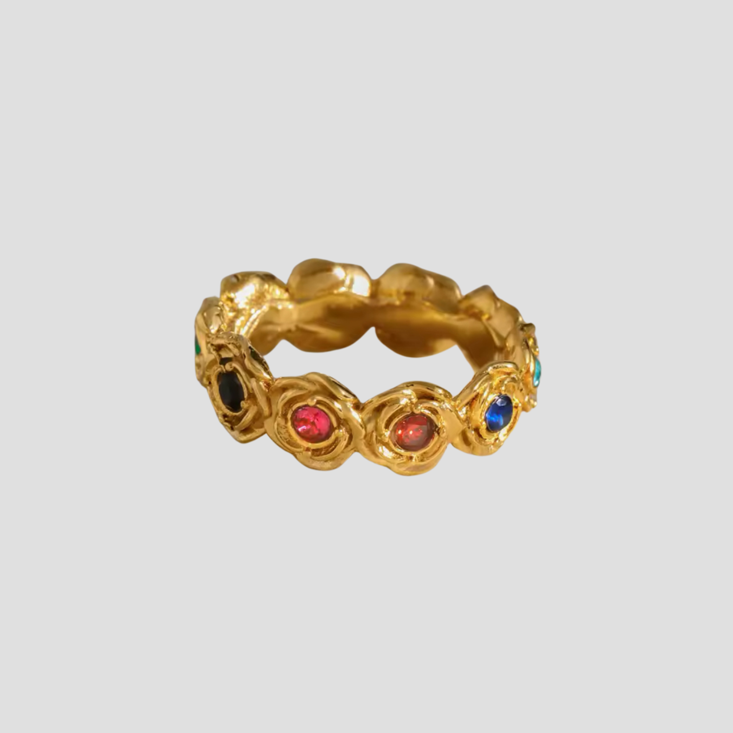 Royal Multi Gemstone 18k Gold Band Ring - GRISÉ NYC 1