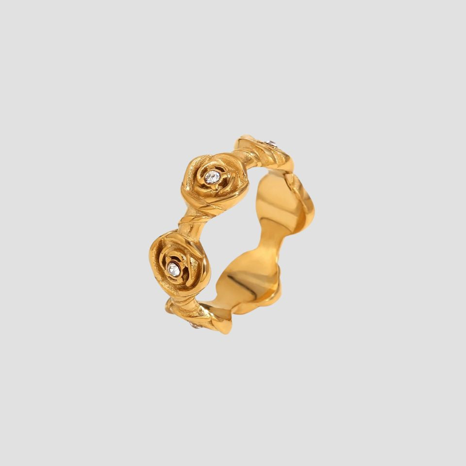 Flower Gemstone 18k Gold Band Ring - GRISÉ NYC 1