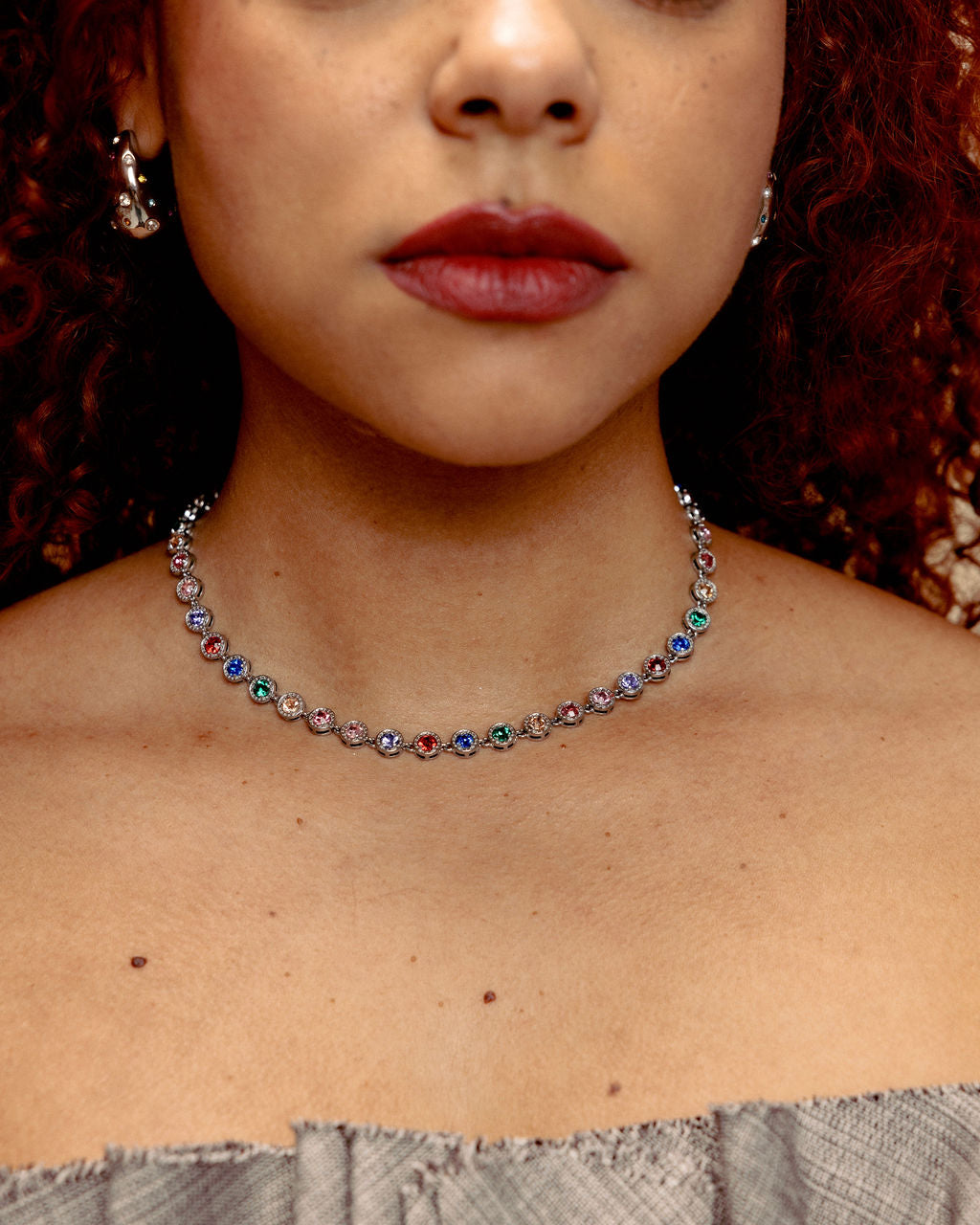 Royal Silver Multicolor Gemstone Necklace - GRISÉ NYC 3