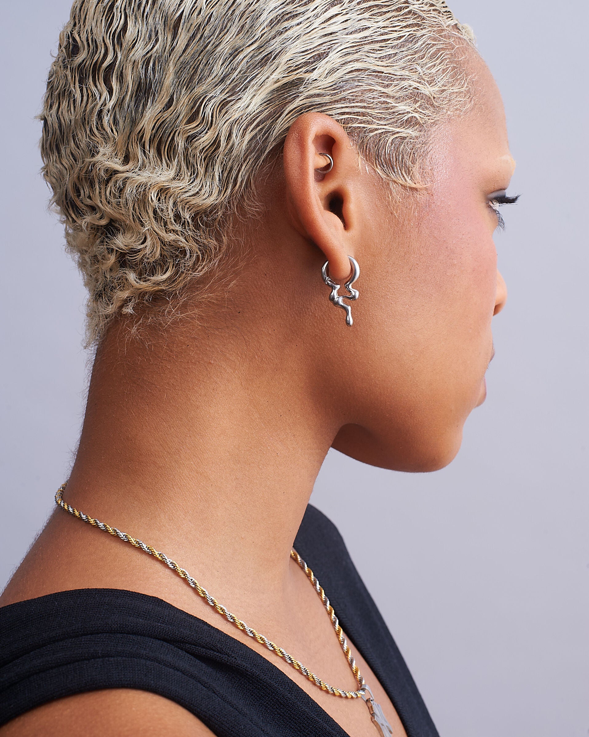 Drip Huggie Steel Earrings - GRISÉ NYC 3