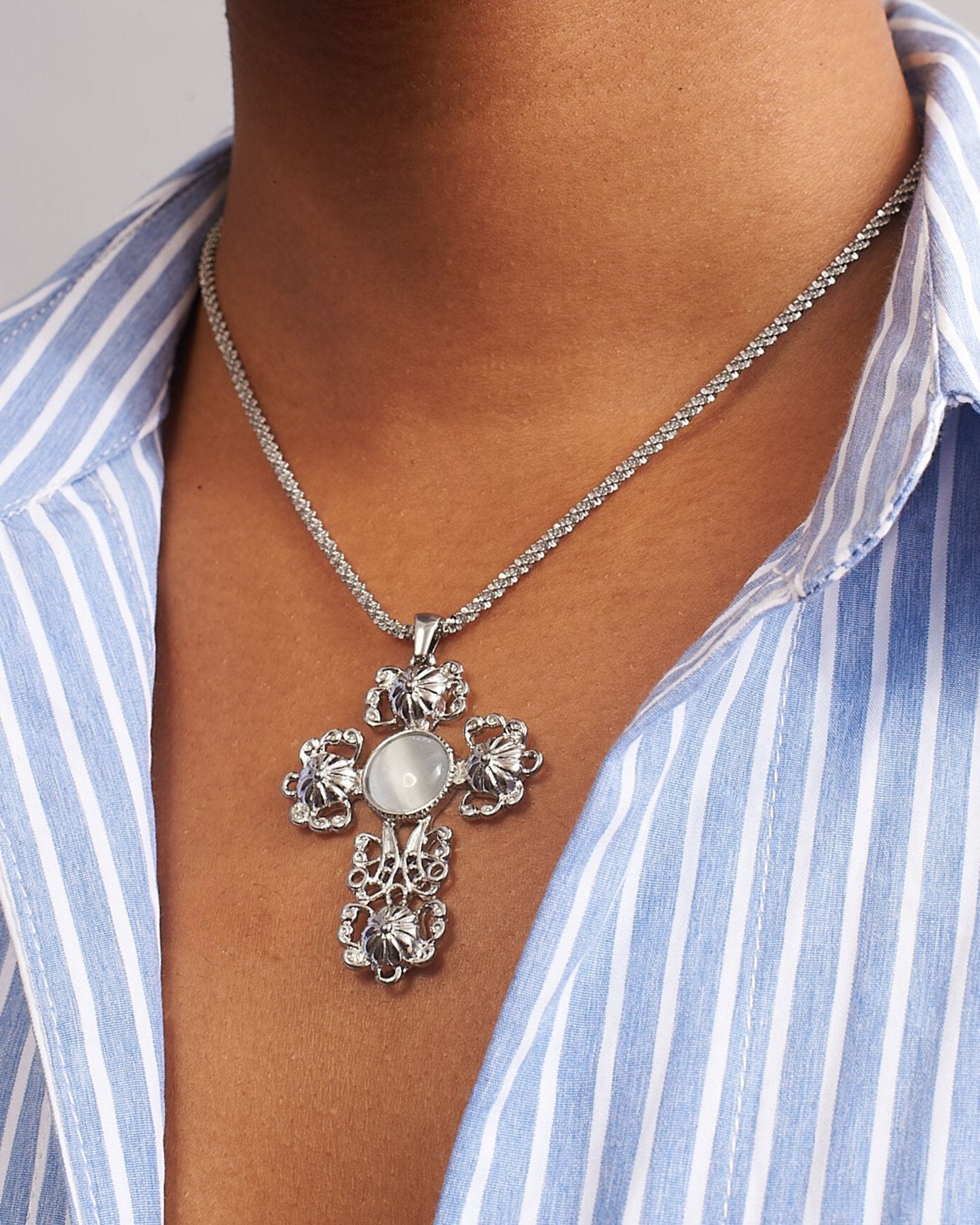 Steel Baroque Cross Pendant Necklace - GRISÉ NYC 1
