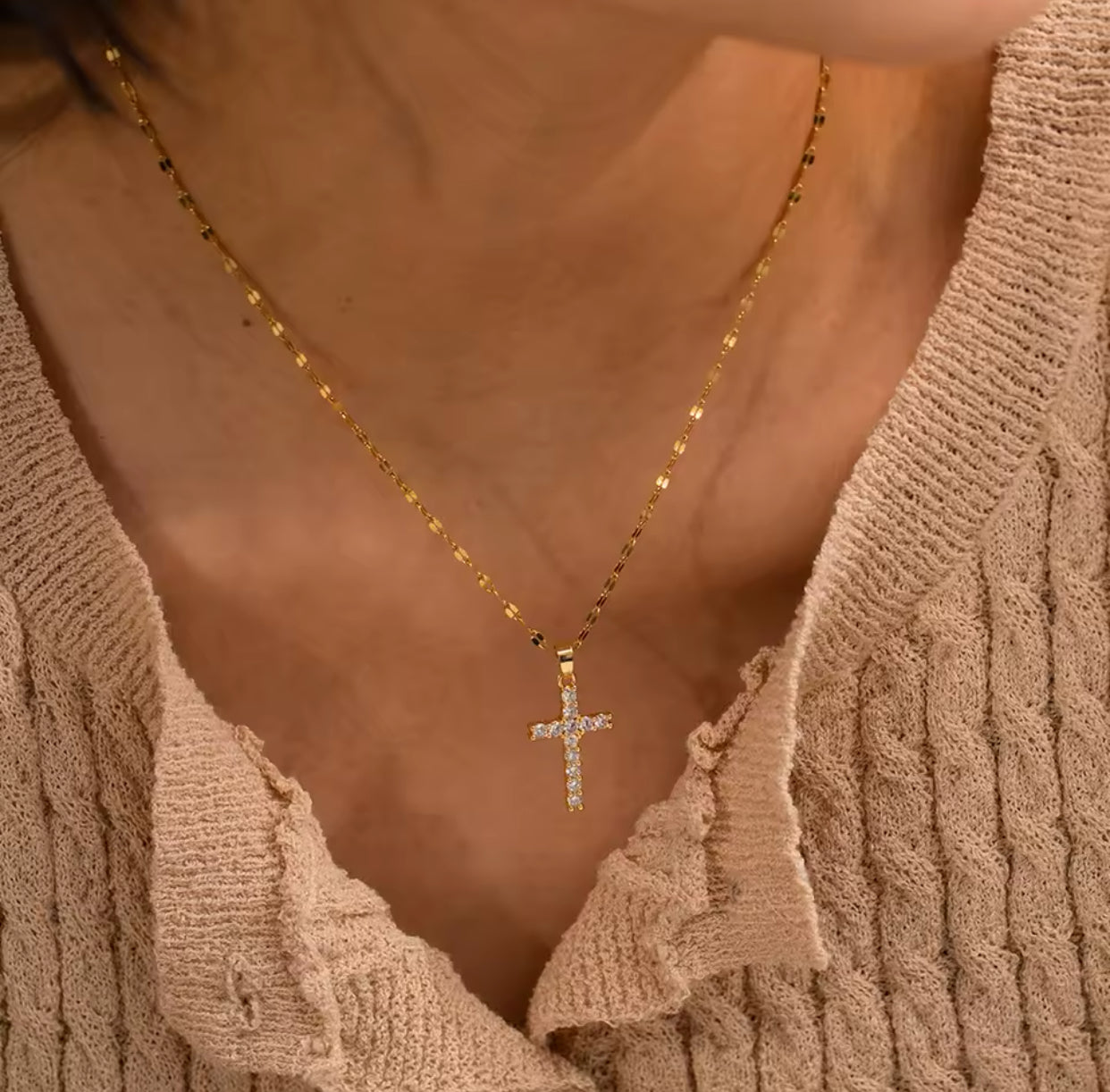 Gemstone Cross Pendant 18k Gold Necklace - GRISÉ NYC 2