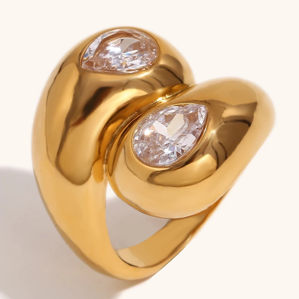 Gemstone Crossover 18k Gold Ring - GRISÉ NYC 4