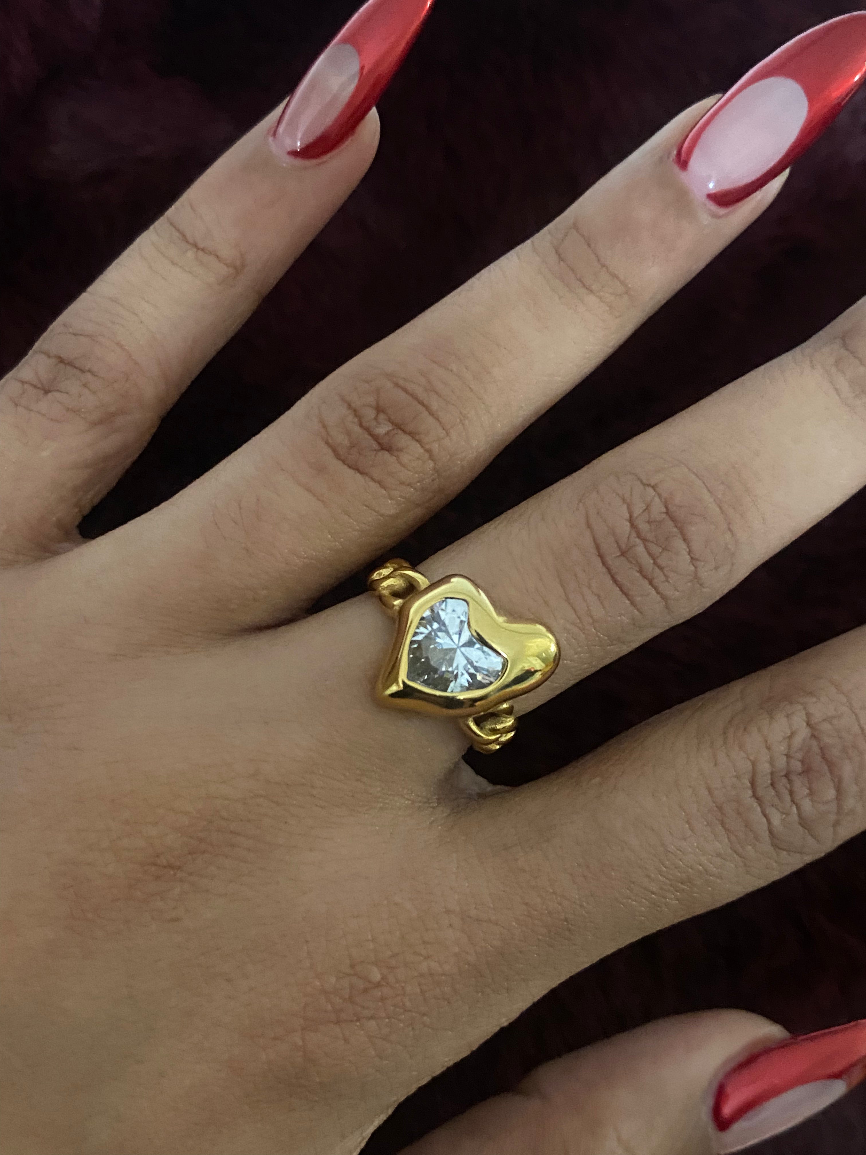 Gemstone Heart Link 18k Gold Ring - GRISÉ NYC 2