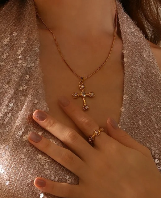 Heart Gemstone Cross Necklace - GRISÉ NYC 3