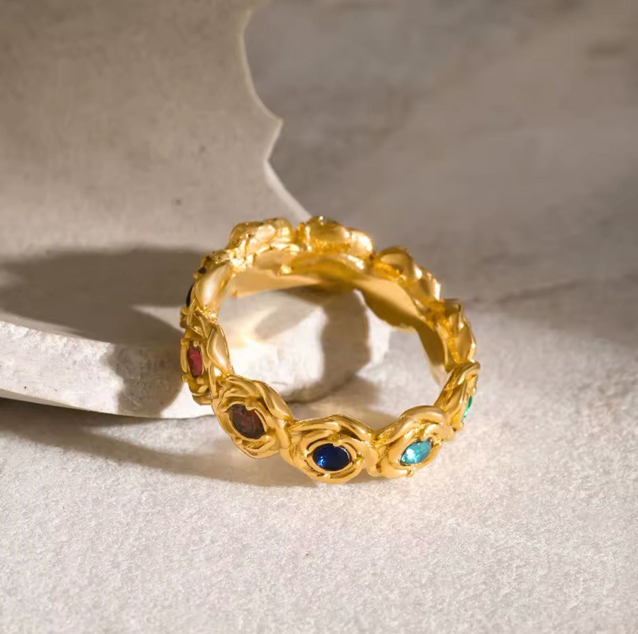 Royal Multi Gemstone 18k Gold Band Ring - GRISÉ NYC 3