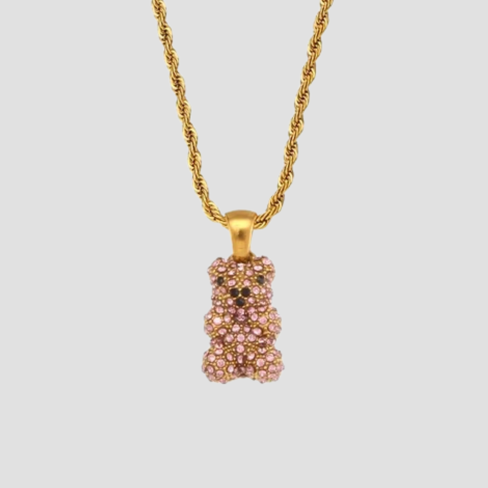 Iced Out Pink Teddy Bear Necklace - GRISÉ NYC 2