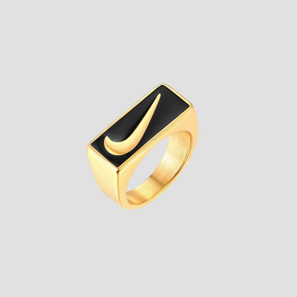Just Do It 18k Gold Rectangle Ring - Black Enamel - GRISÉ NYC 1