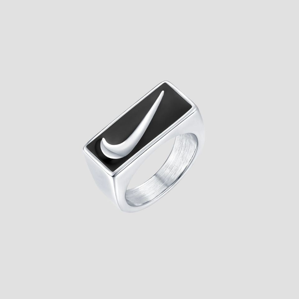 Just Do It Stainless Steel Rectangle Ring - Black Enamel - GRISÉ NYC 1