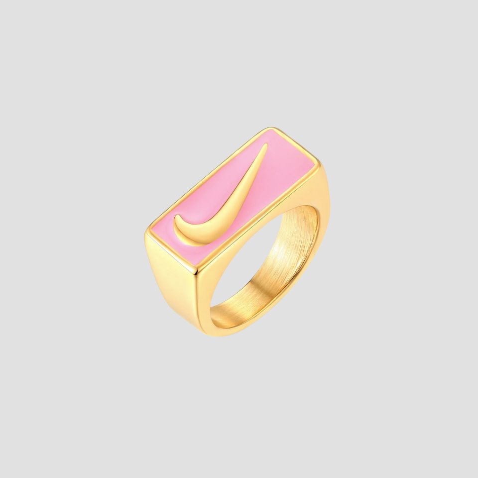 Just Do It 18k Gold Rectangle Ring - Pink Enamel - GRISÉ NYC 1