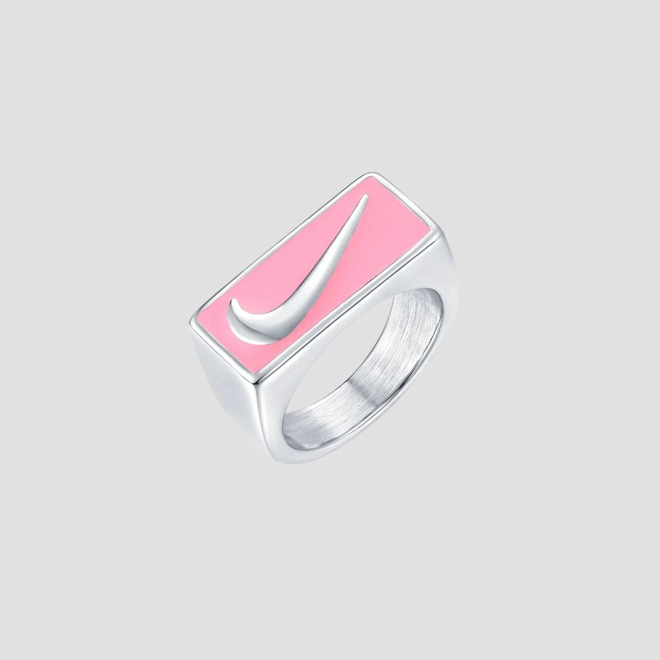 Just Do It Stainless Steel Rectangle Ring - Pink Enamel - GRISÉ NYC 1