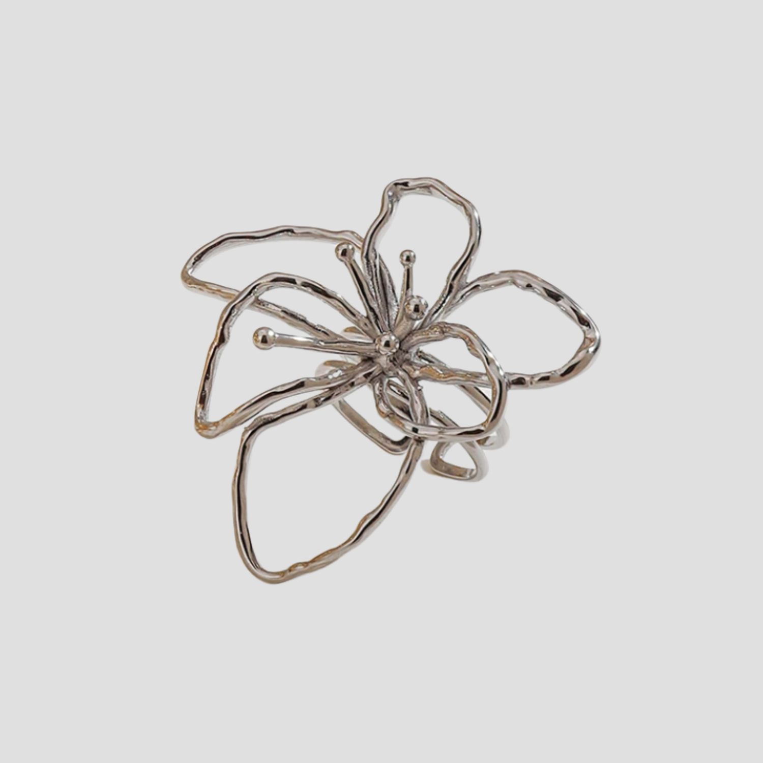 Metal Flower Stainless Steel Adjustable Ring