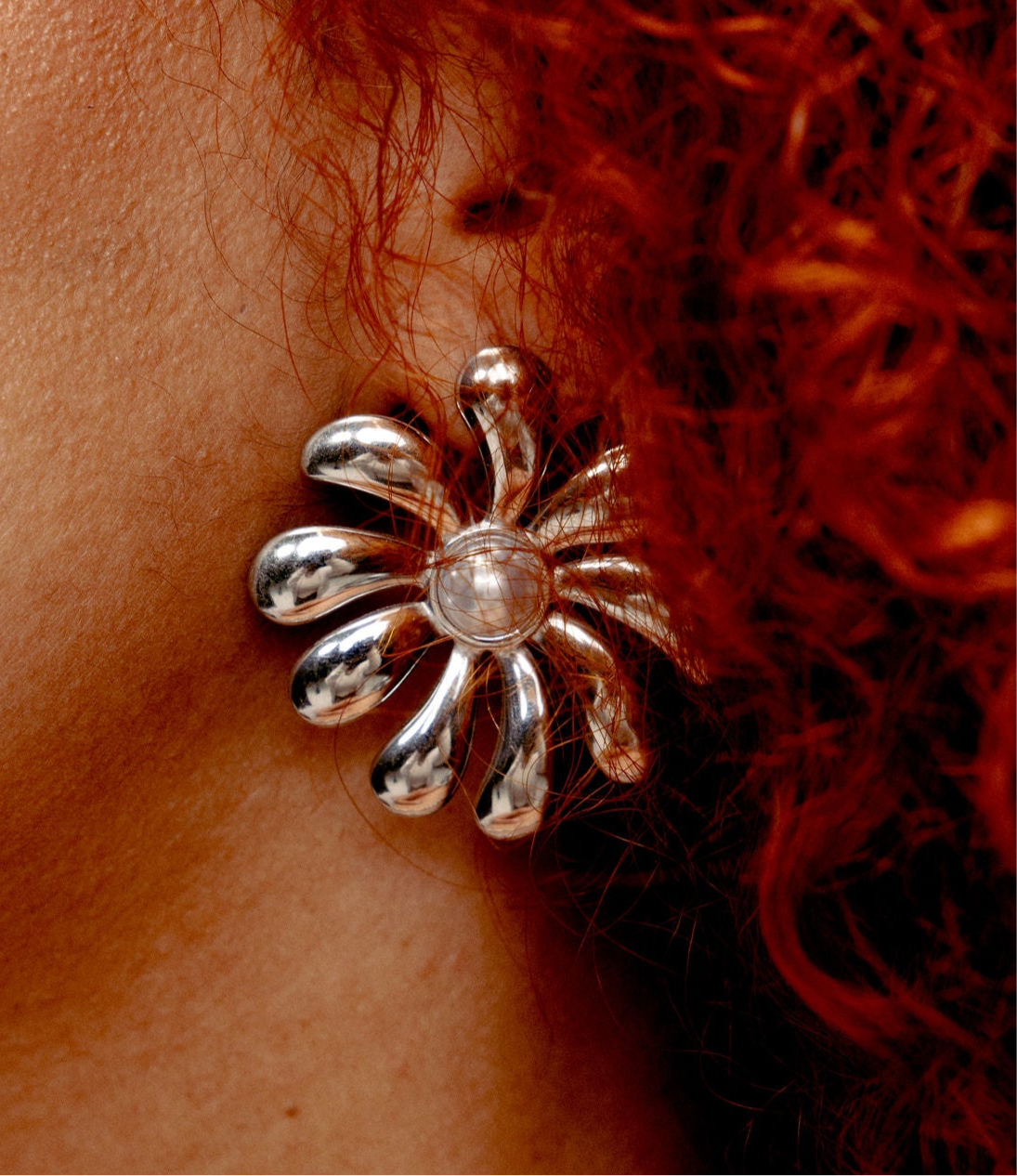 Metal Flower Pearl Accent Steel Earrings