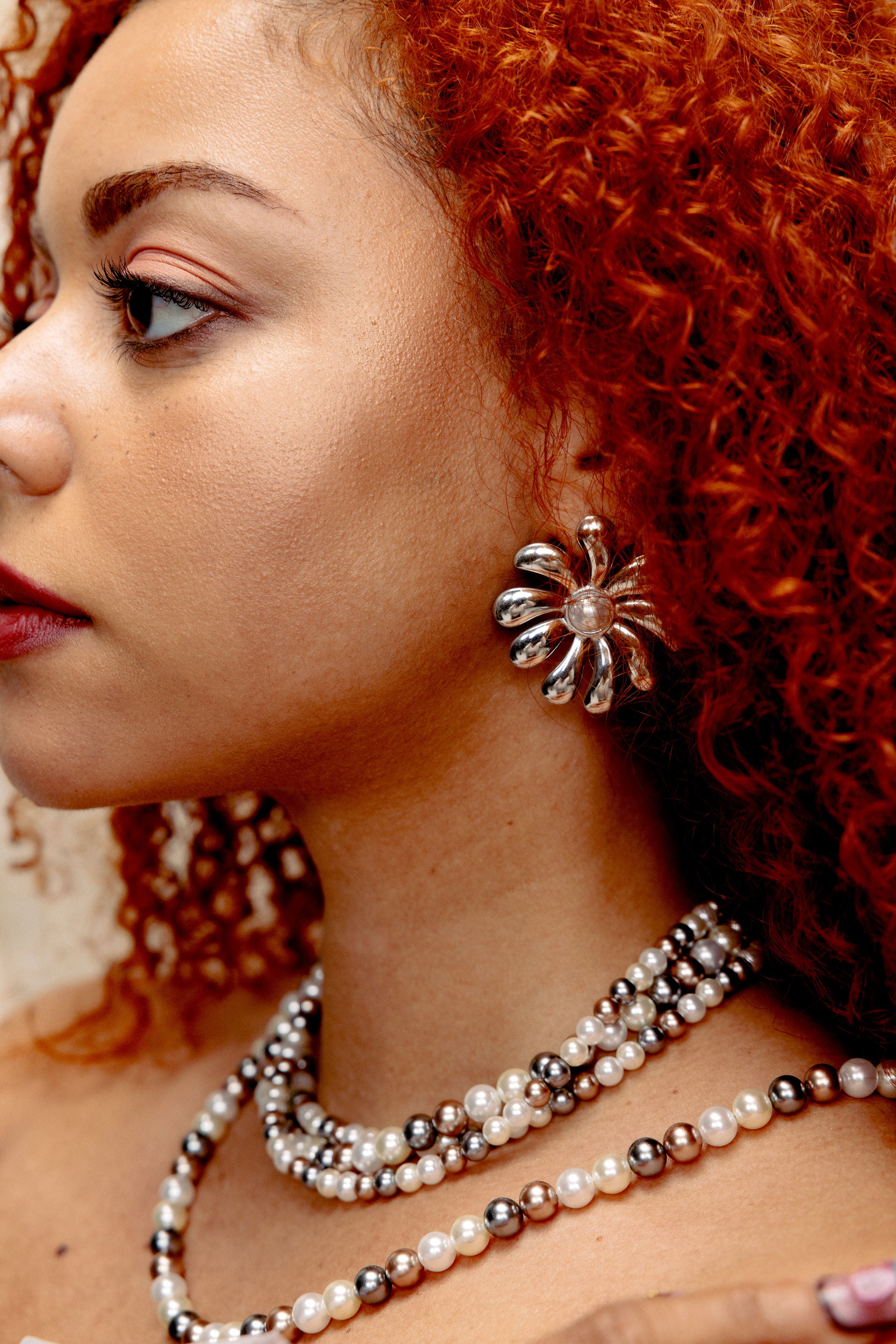 Metal Flower Pearl Accent Steel Earrings