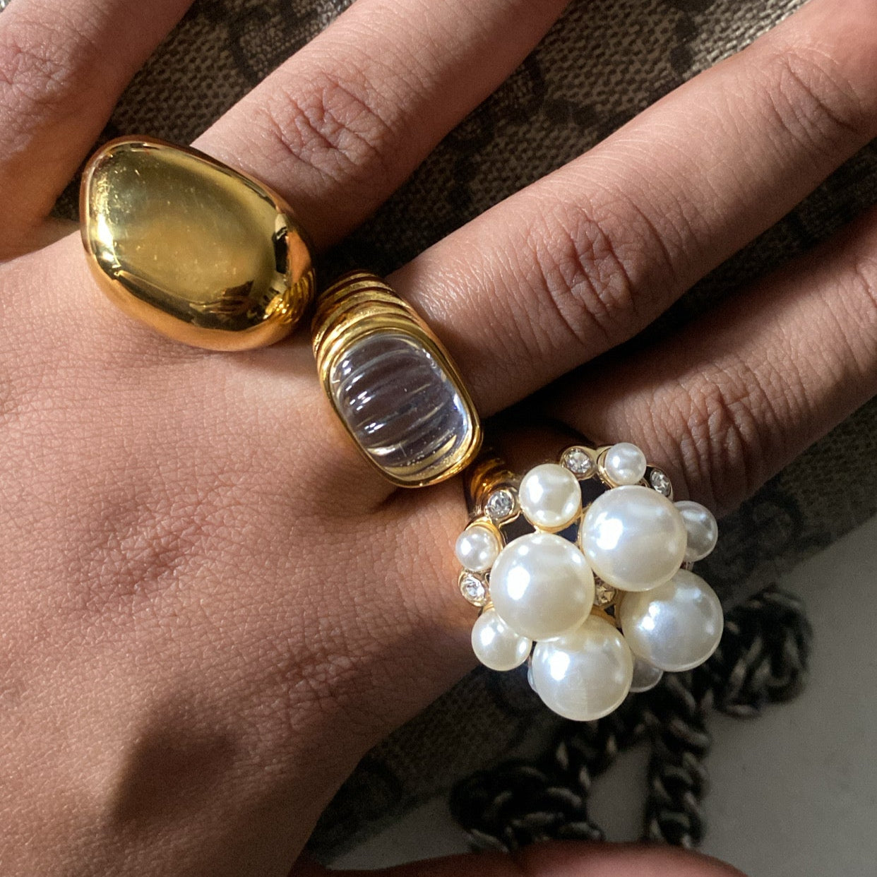 Pearl Cluster 18k Gold Gemstone Ring - GRISÉ NYC 2