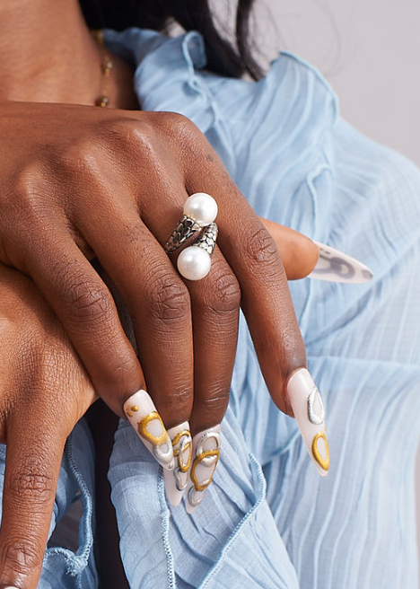 Pearl Crossover Stainless Steel Ring - GRISÉ NYC 2