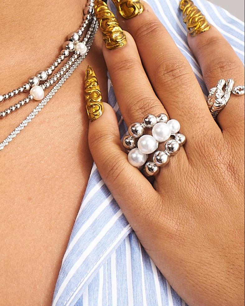 Pearl Crown Layer Steel Ring - GRISÉ NYC 2