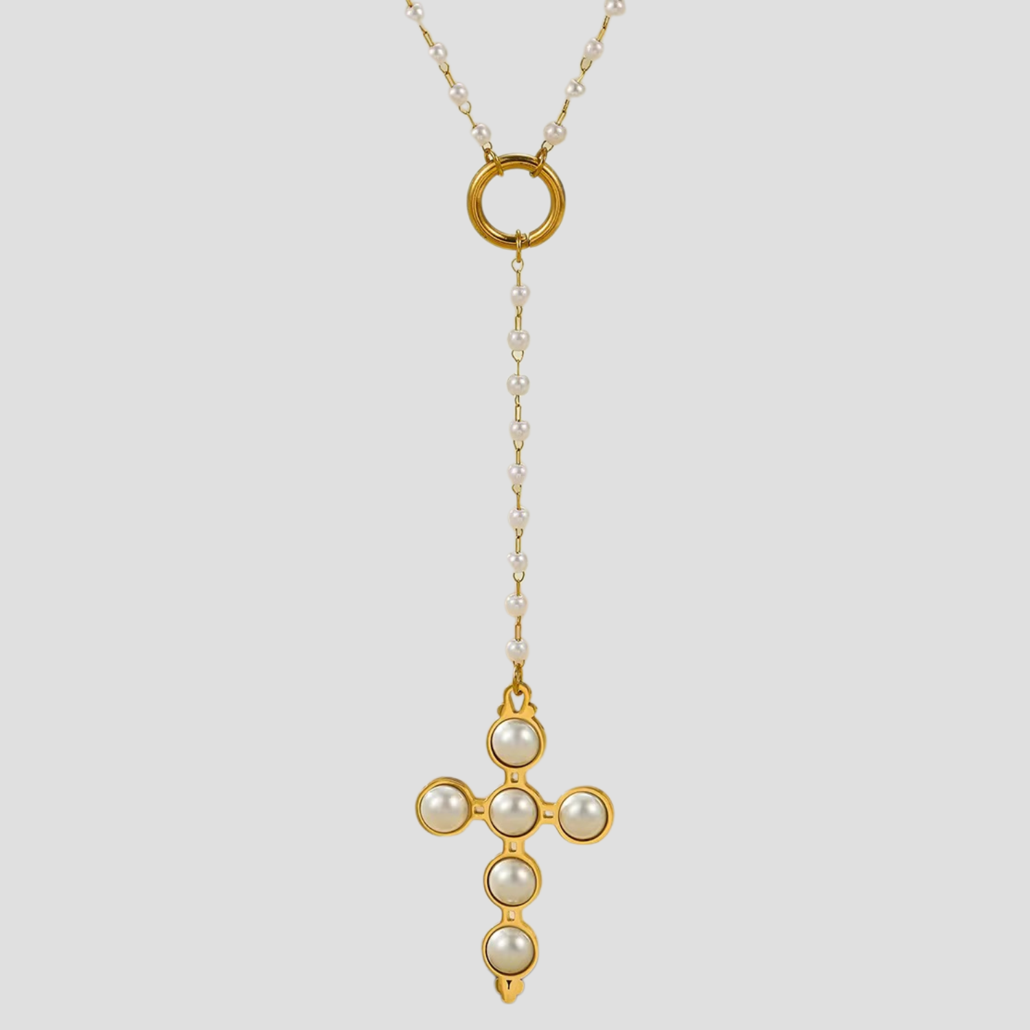 Perlita Rosary 18k Gold Cross Pendant Necklace - GRISÉ NYC 1