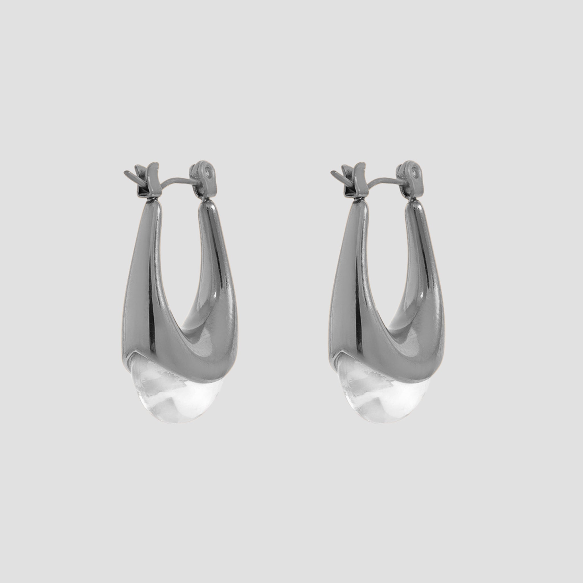 Resin Oval Earrings - Clear/Silver - GRISÉ NYC 1