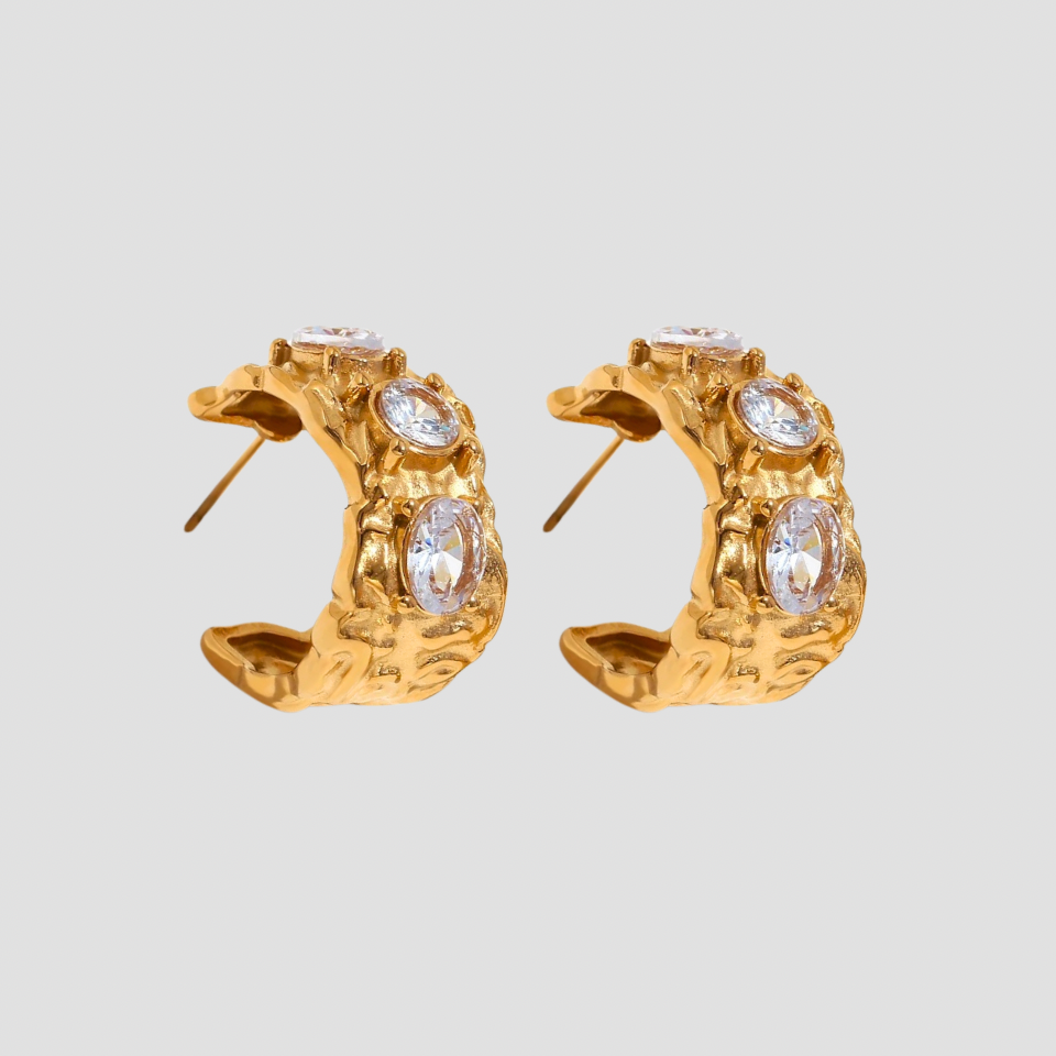 Rugged Midi Gemstone 18k Gold Earrings - GRISÉ NYC 1