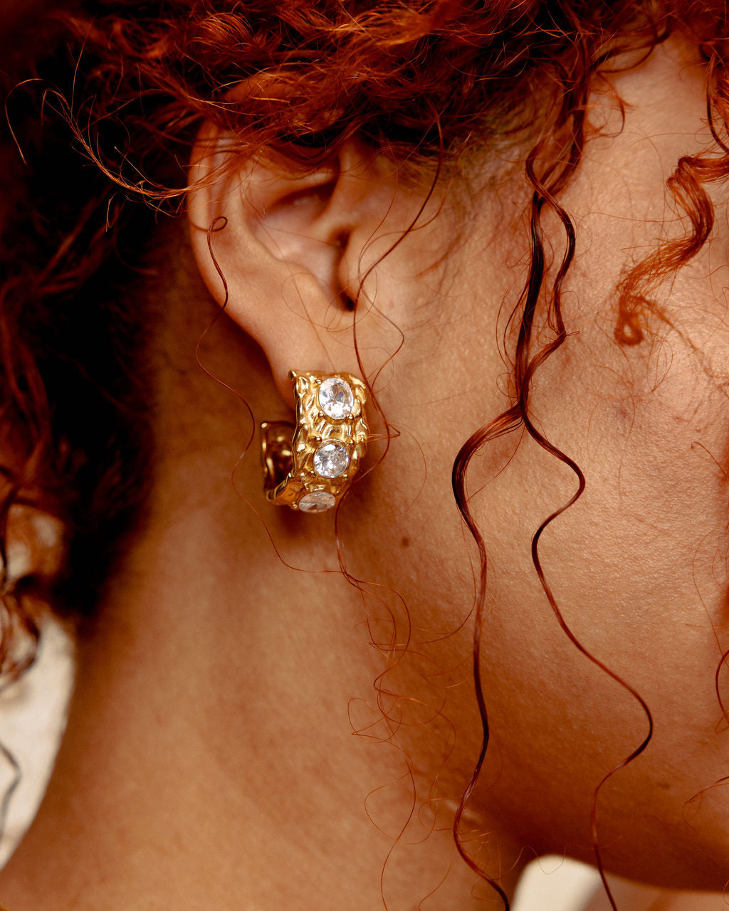 Rugged Midi Gemstone 18k Gold Earrings - GRISÉ NYC 3