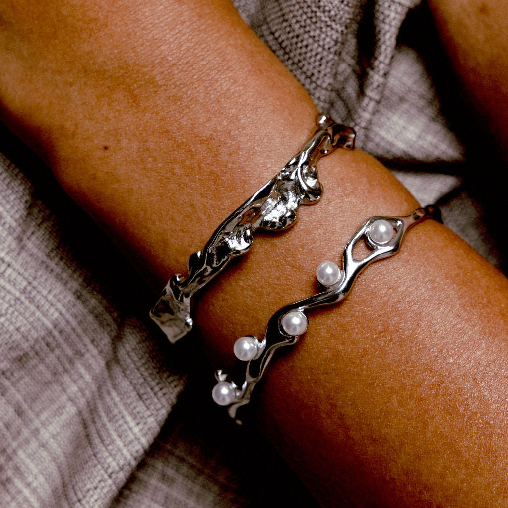Rugged Pearl Stainless Steel Cuff Bracelet - GRISÉ NYC 2