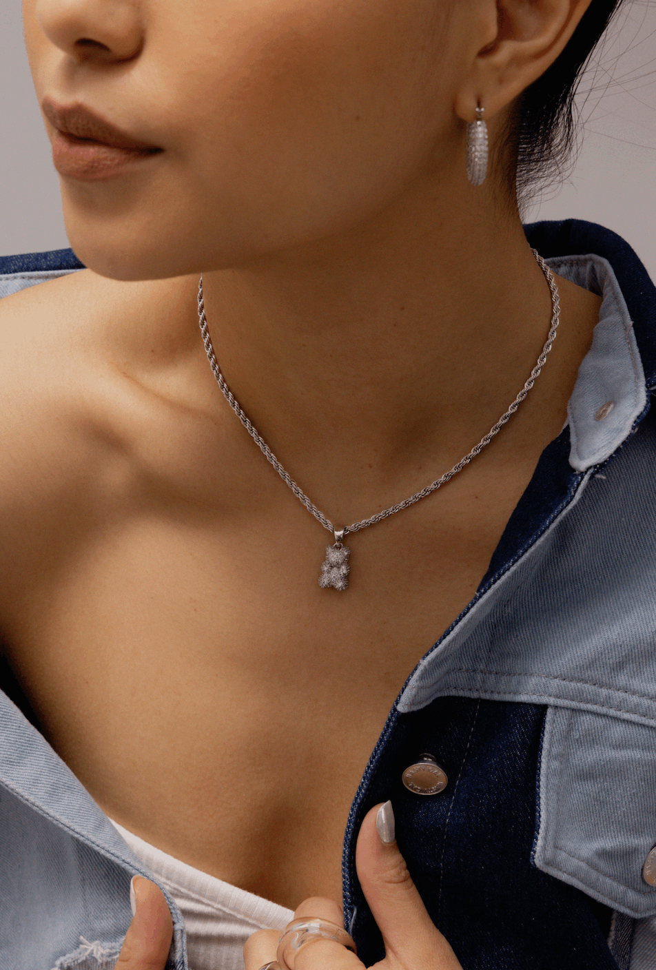 Iced Teddy Bear Pendant Rope Chain Necklace - GRISÉ NYC 2
