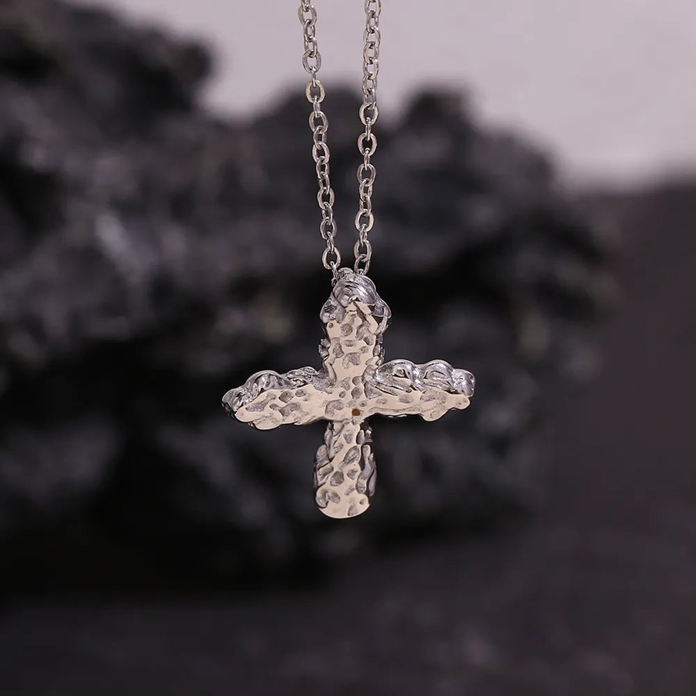 Nugget Cross Pendant Stainless Steel Necklace - GRISÉ NYC 3