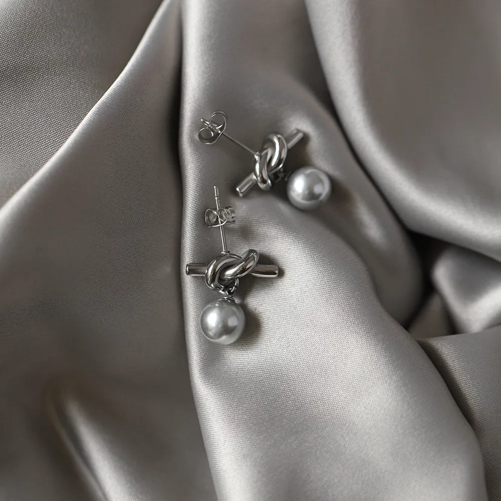 Stainless Steel Perlita Dangle Earrings - GRISÉ NYC 6