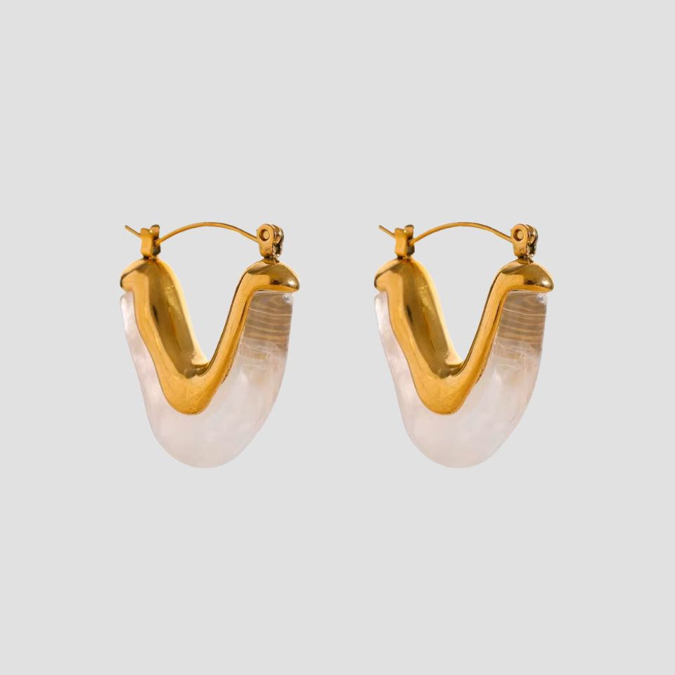 Clear Resin V-Shape 18k Gold Earrings - GRISÉ NYC 1