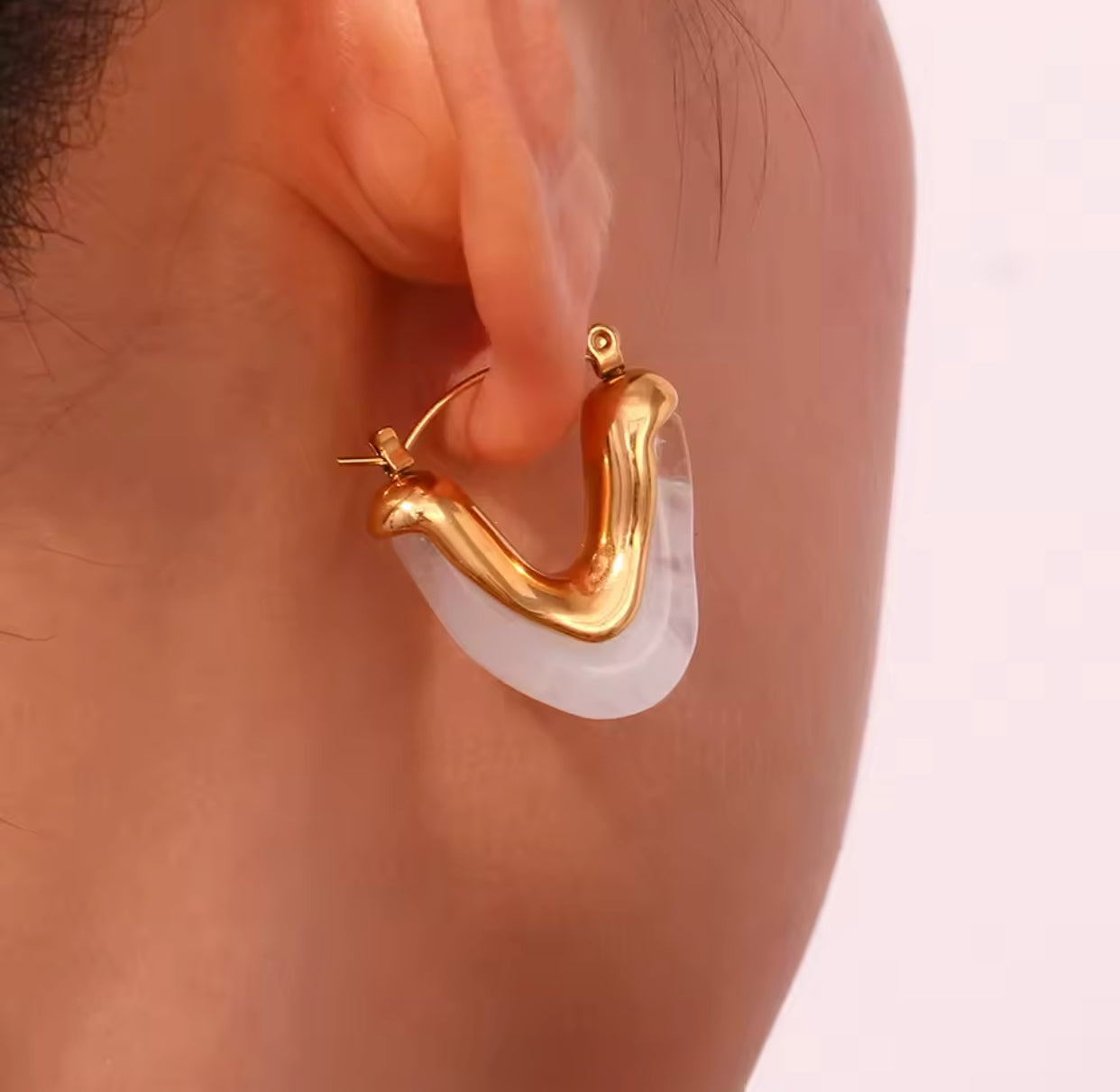 Clear Resin V-Shape 18k Gold Earrings - GRISÉ NYC 2