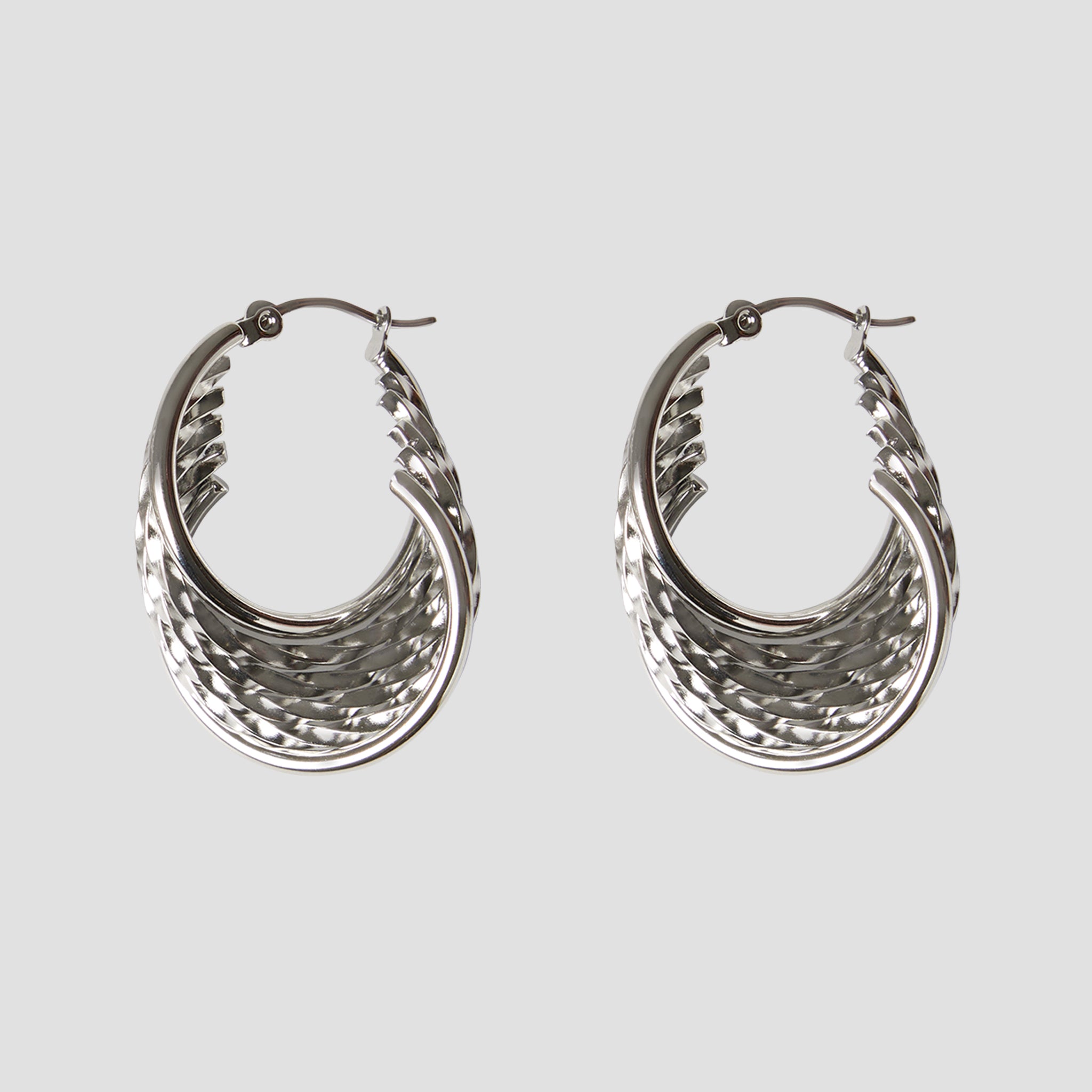 Irregular Twist Steel Oval Earrings - GRISÉ NYC 2