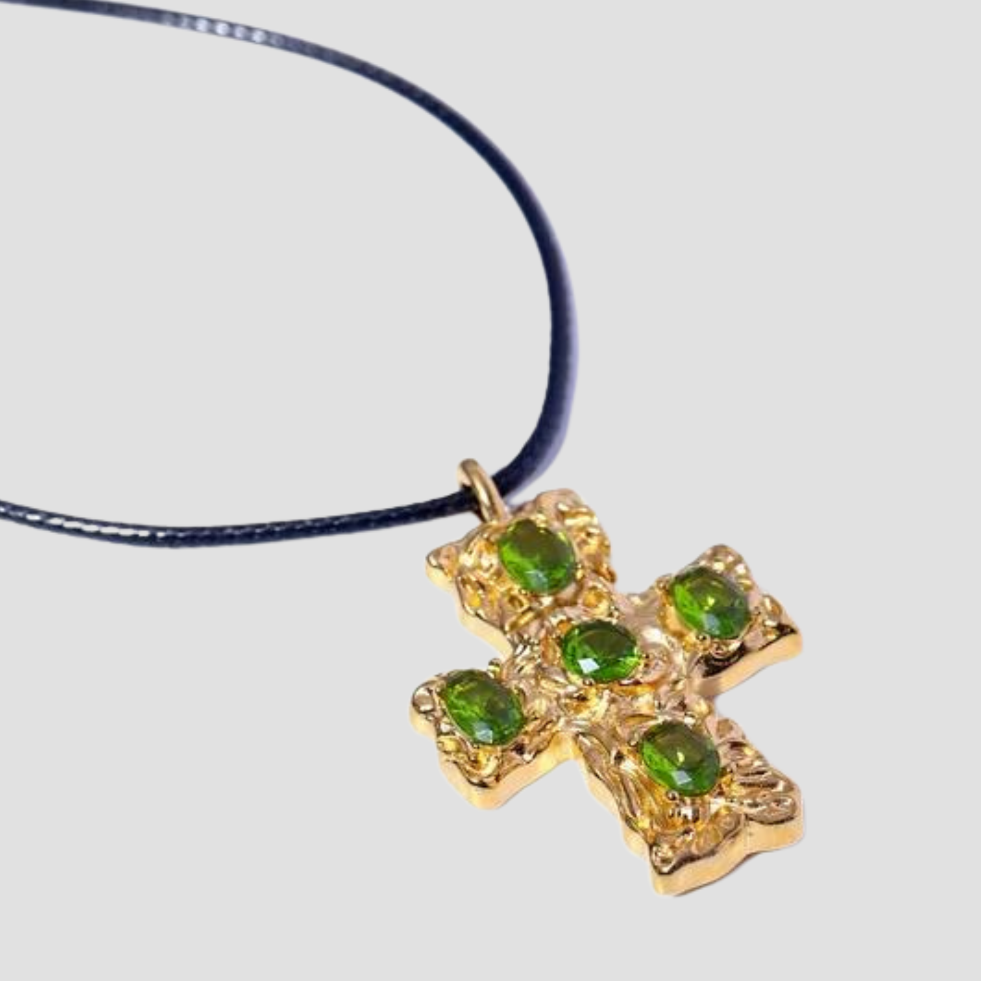 Rugged Cross Pendant Kiwi Gemstone Necklace - GRISÉ NYC 3