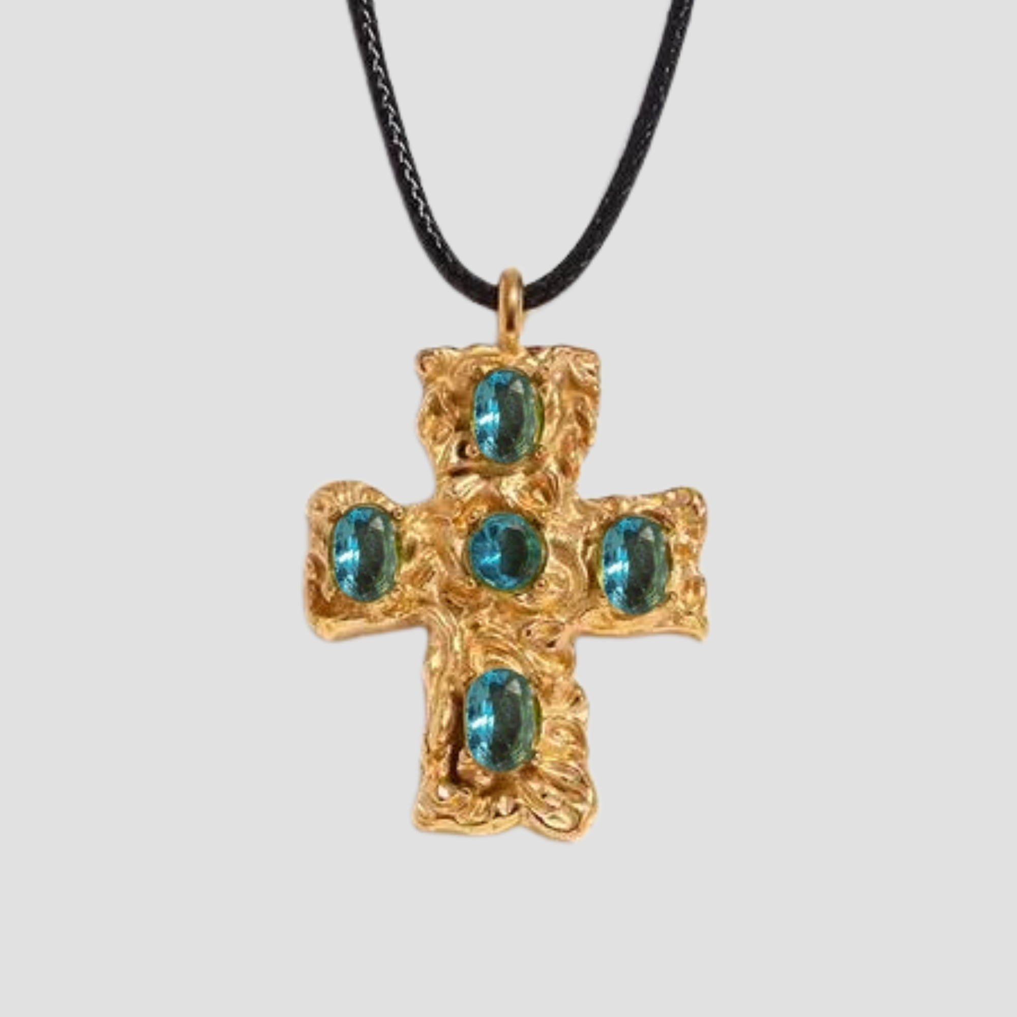 Rugged Cross Pendant Cerulean Gemstone Necklace - GRISÉ NYC 1