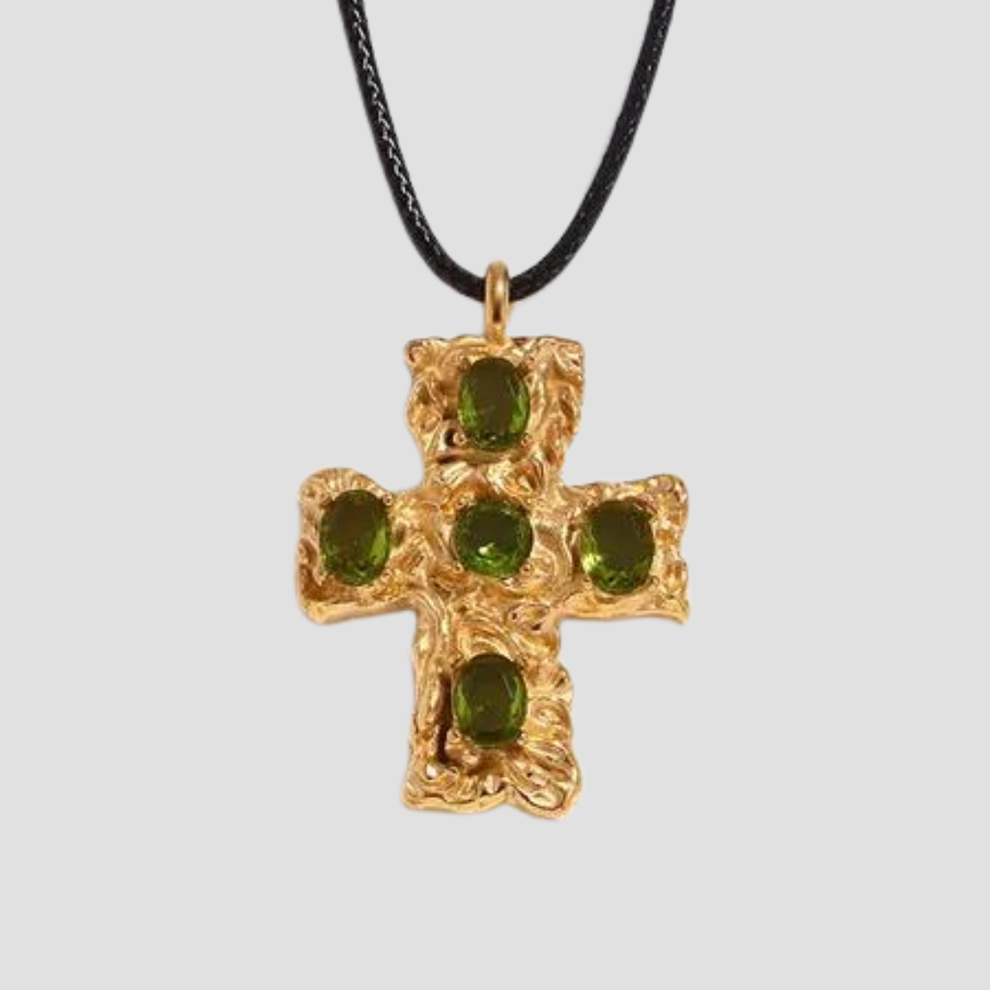 Rugged Cross Pendant Kiwi Gemstone Necklace - GRISÉ NYC 1
