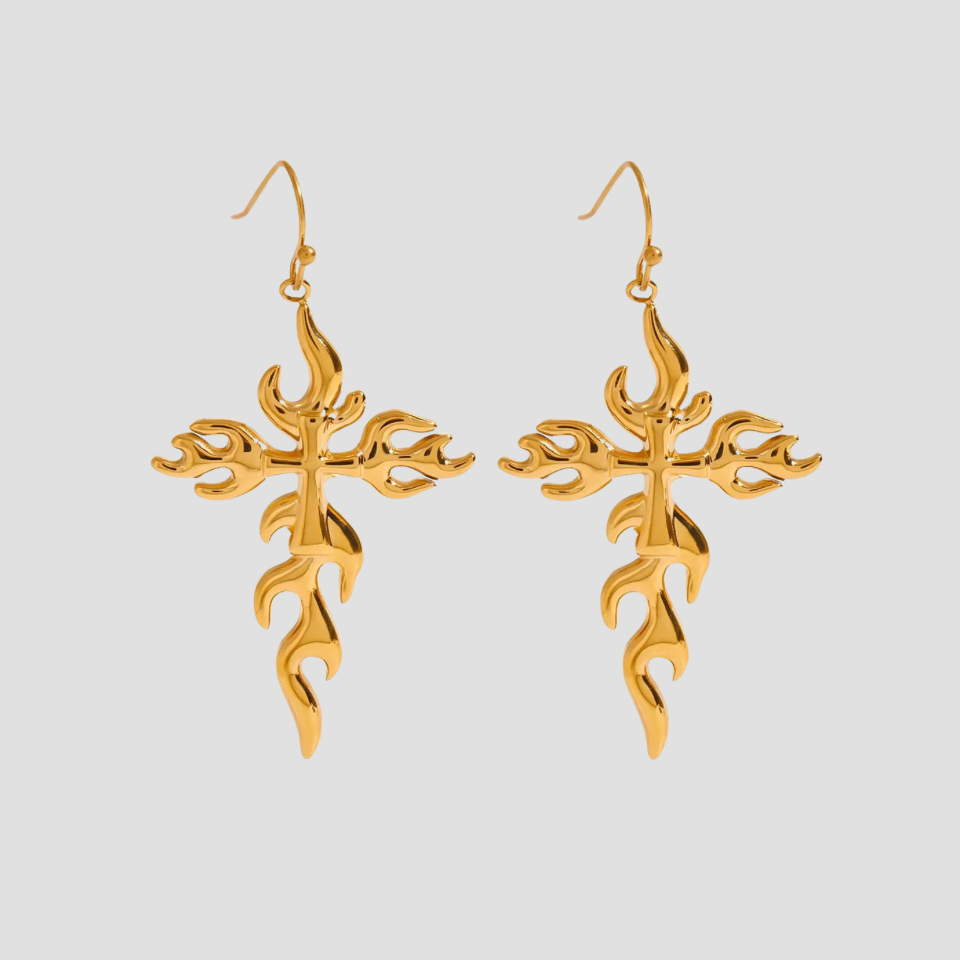 Wildfire Cross Dangle 18k Gold Earrings - GRISÉ NYC 1