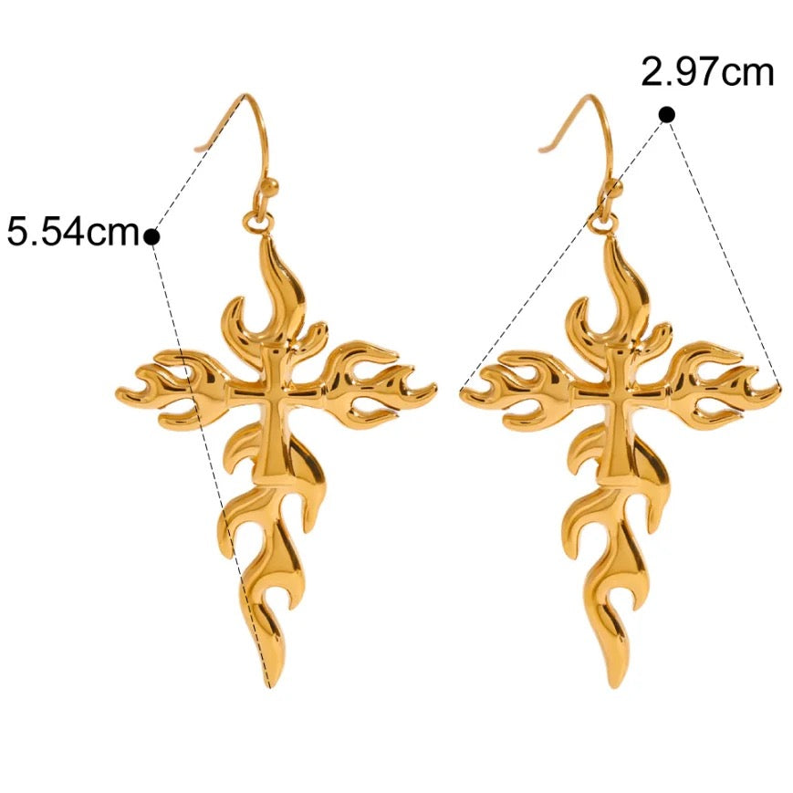 Wildfire Cross Dangle 18k Gold Earrings - GRISÉ NYC 2