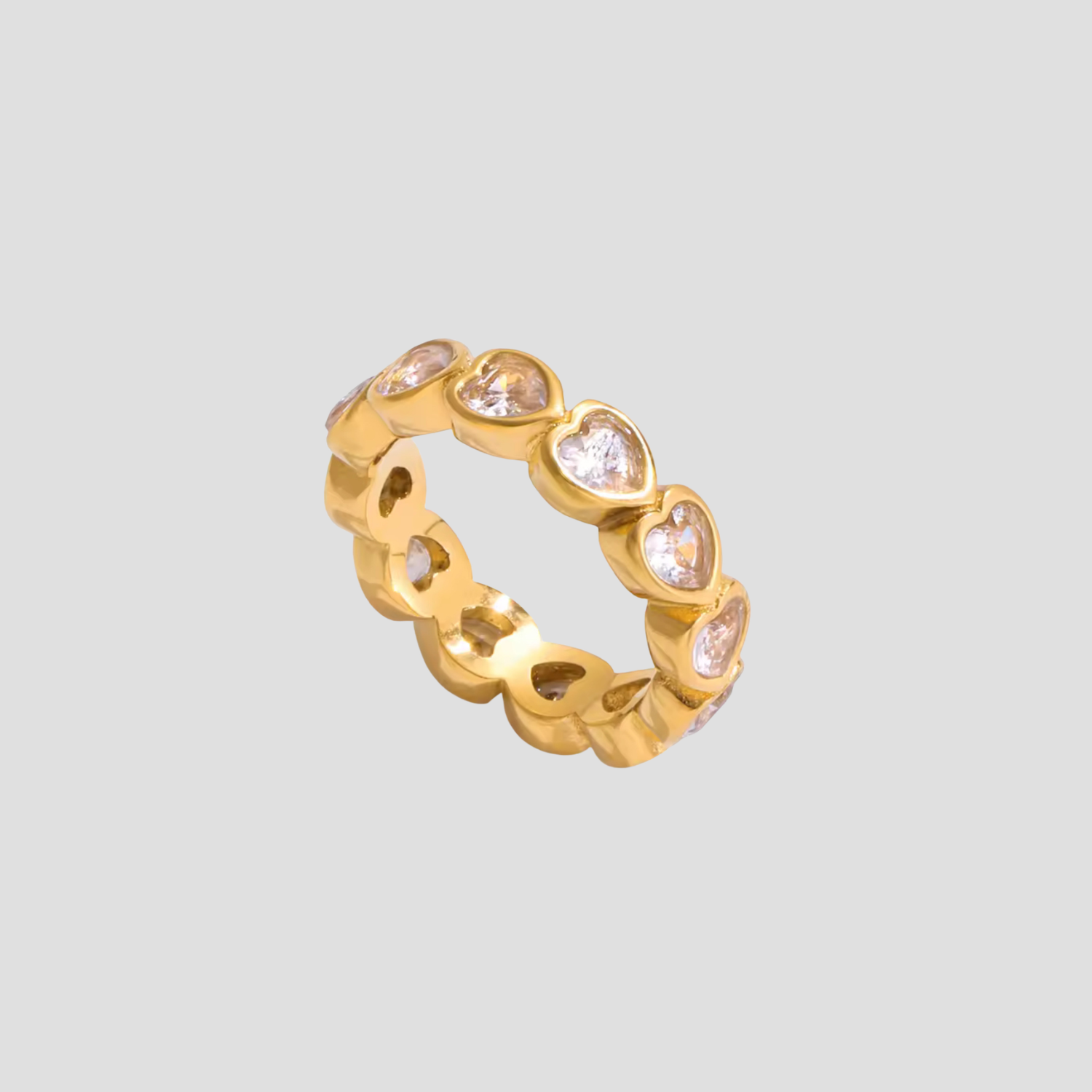 GRISÉ NYC Amour Heart Eternity Ring 18k gold plated stainless steel heart cubic zirconia band